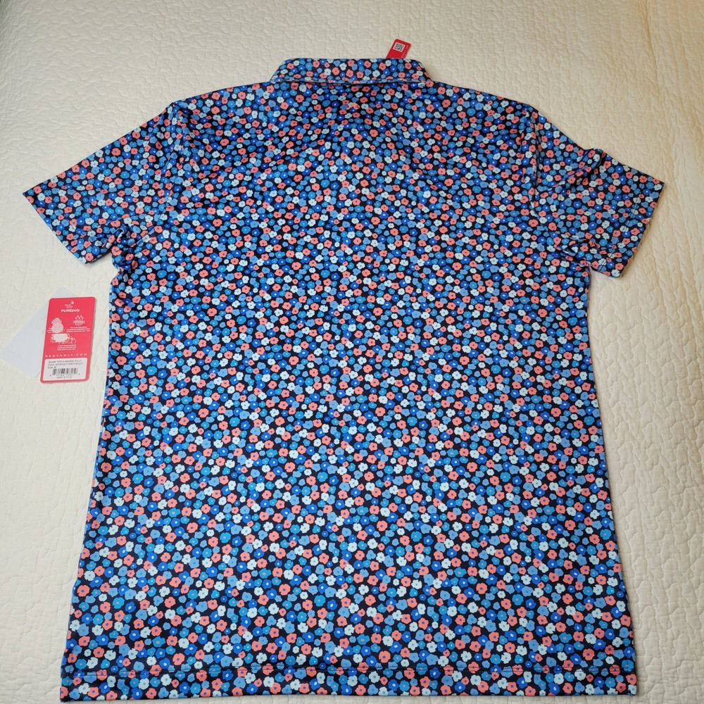 Redvanly Marne Polo Mens Medium Midnight Navy Multi Floral Golf Shirt MSRP $110. - Picture 9 of 16